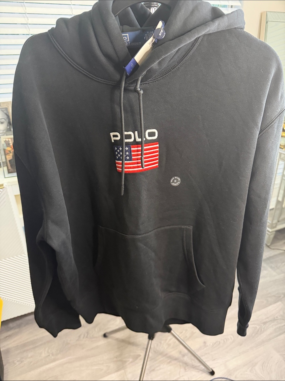 Polo by Ralph Lauren Black Hoodie with Embroidered American Flag